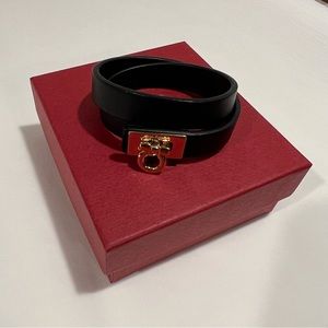 Salvatore Ferragamo Black Leather Bracelet